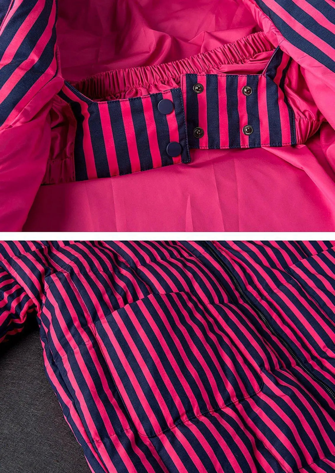 Striped Hooded Down Feather Puffer Long Coat | Vivian Seven