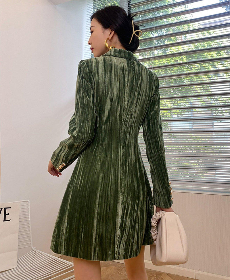 Women's Turquoise Velvet Slim Single Breasted Jacket Vivian Seven