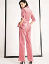 Corduroy Pink Buckle Belted Blazer & Flare Pants Vivian Seven