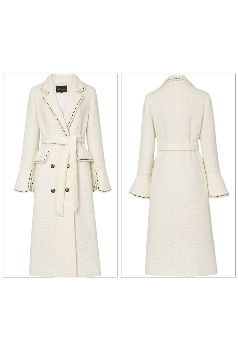 Ivory Tweed Thick Warm Wool Blend Coat | Vivian Seven