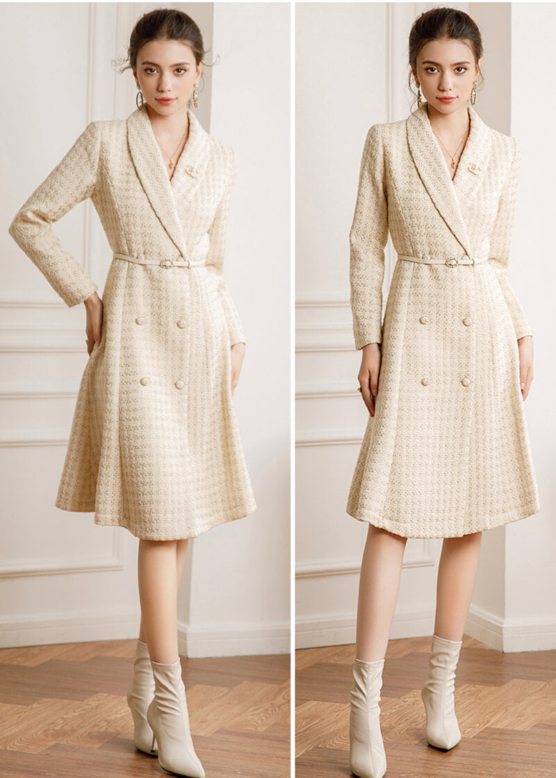 Tweed Double Breasted Belted Tweed Flared Coat Tweed Double Breasted Belted Tweed Flared Coat