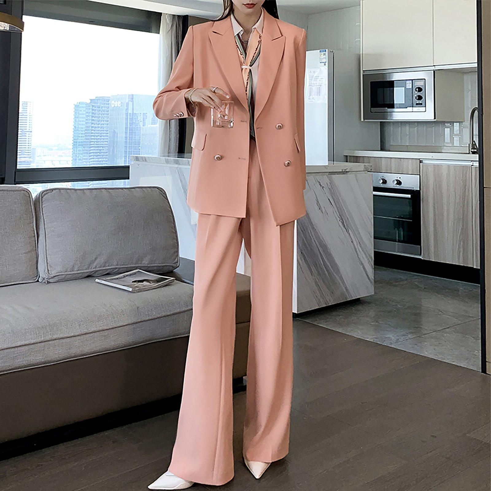 Women's Double Breasted Blazer & Wide Leg Pants Set | Vivian Seven