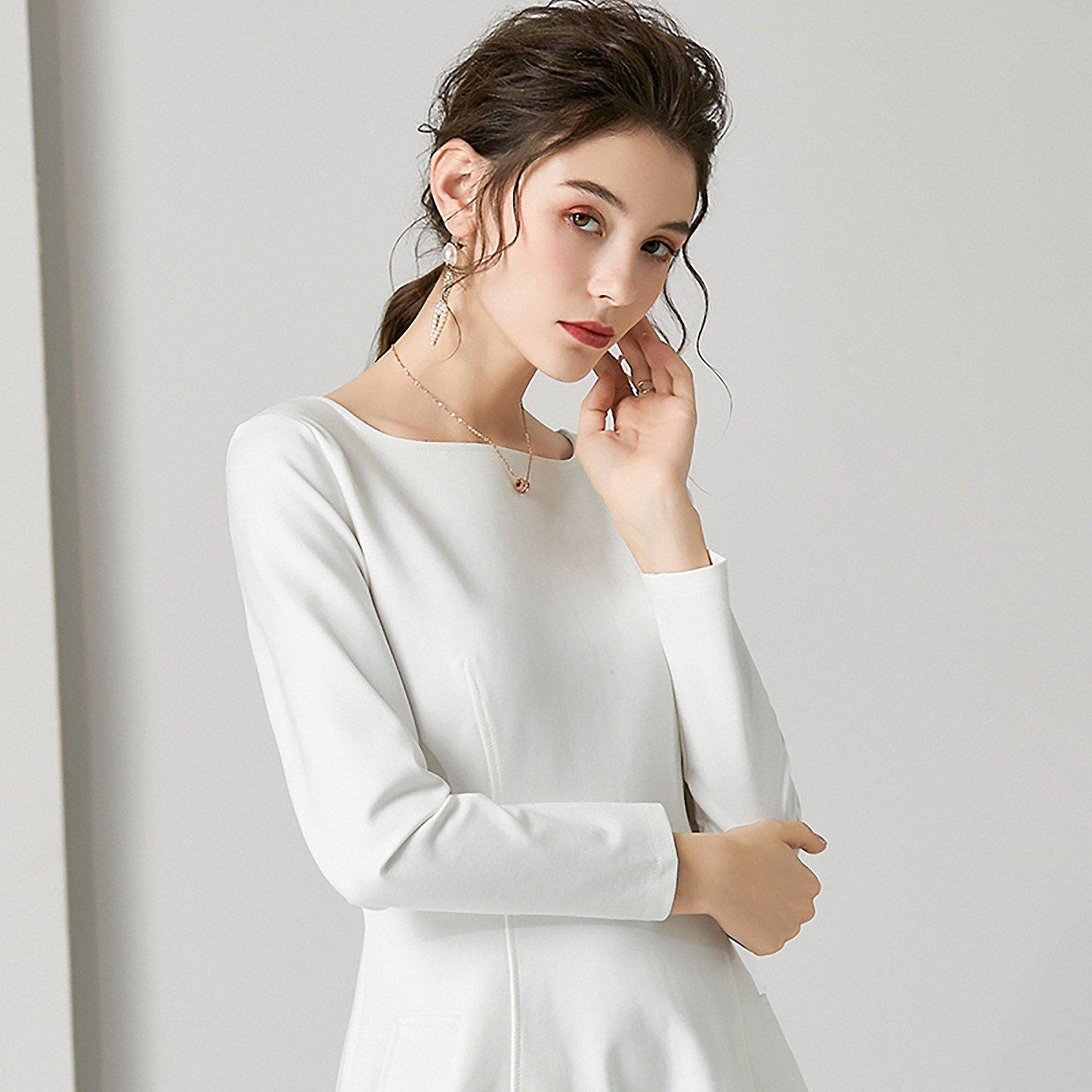 White Long Sleeve Fit & Flare Cocktail Dress | Vivian Seven XS White Long Sleeve Fit & Flare Cocktail Dress | Vivian Seven XS