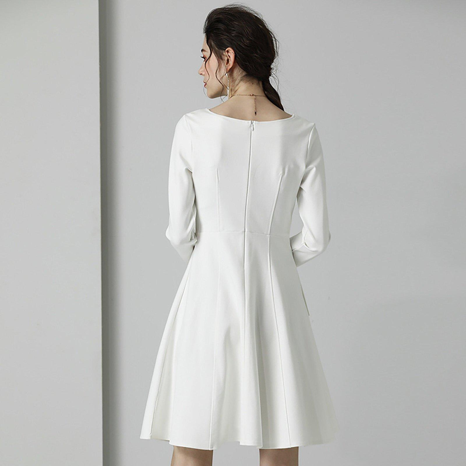 White Long Sleeve Fit & Flare Cocktail Dress | Vivian Seven White Long Sleeve Fit & Flare Cocktail Dress | Vivian Seven