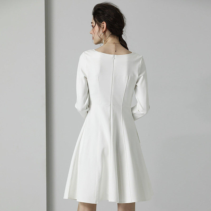 White Long Sleeve Fit & Flare Cocktail Dress Vivian Seven
