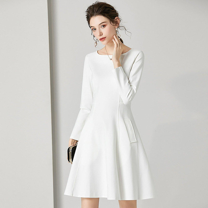 White Long Sleeve Fit & Flare Cocktail Dress | Vivian Seven White Long Sleeve Fit & Flare Cocktail Dress | Vivian Seven