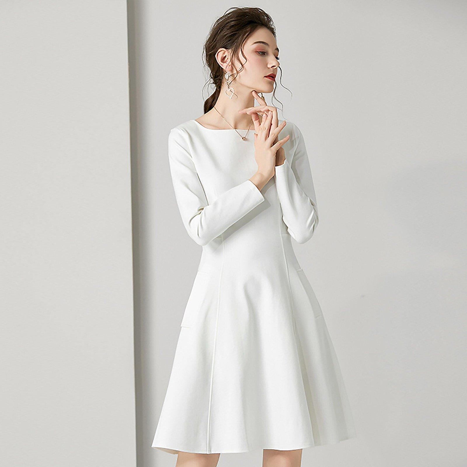 White Long Sleeve Fit & Flare Cocktail Dress | Vivian Seven White Long Sleeve Fit & Flare Cocktail Dress | Vivian Seven