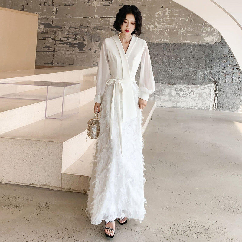 Custom Formal Puff Sleeve Belted Maxi Dress | Vivian Seven Custom Formal Puff Sleeve Belted Maxi Dress | Vivian Seven