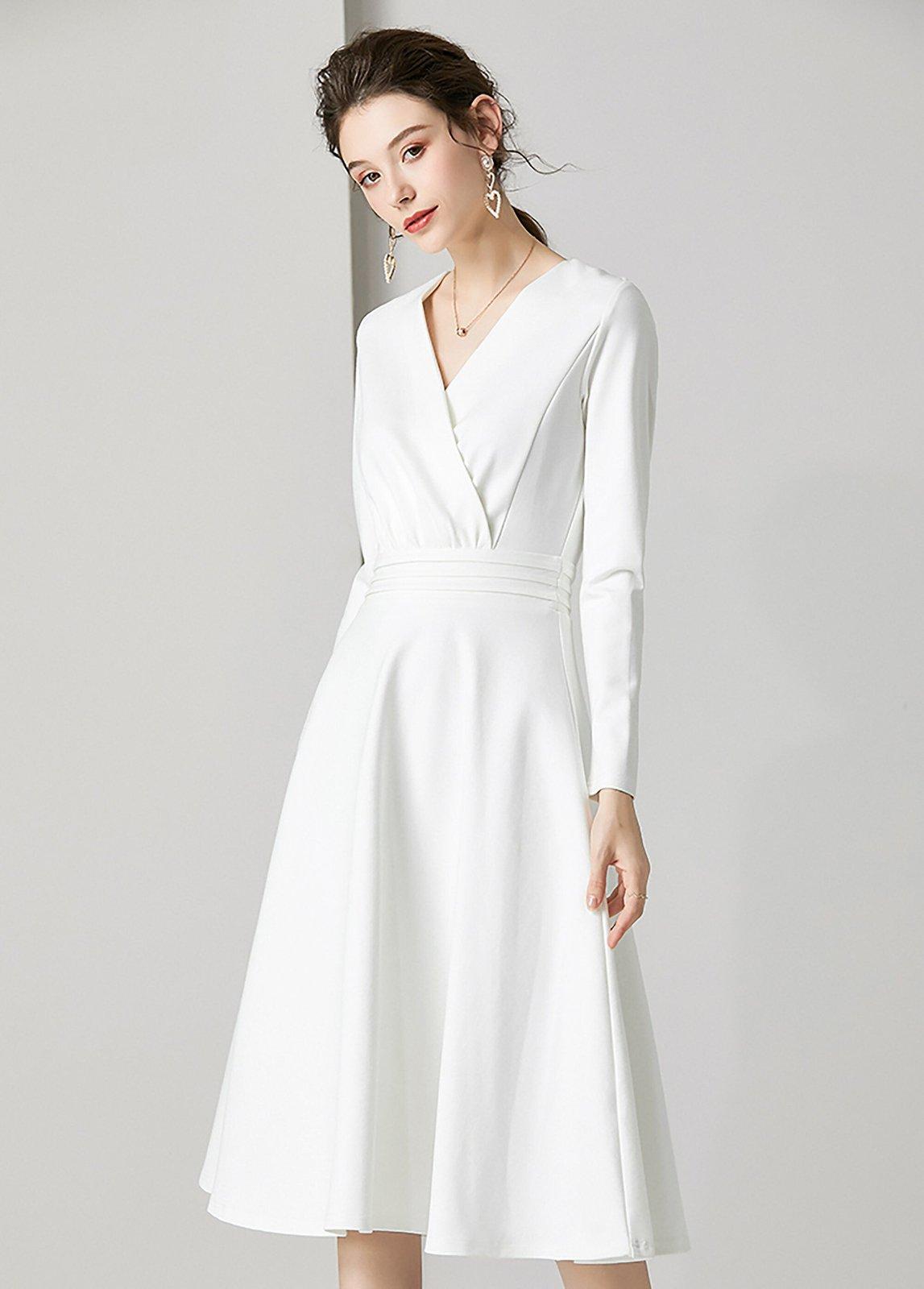 white long sleeve dress v neck V-Neck Fit & Flare Midi Chiffon Fabric Color CORNELIA Clothing sizes:3XL Verona Turtleneck Maxi Dress