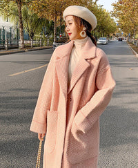 Winter pink plaid fleece coat Women Wool Blend coat Notched lapel drop waist Oversize Trench Woolen Coat Loose Overcoat fall coat outerwear Vivian Seven