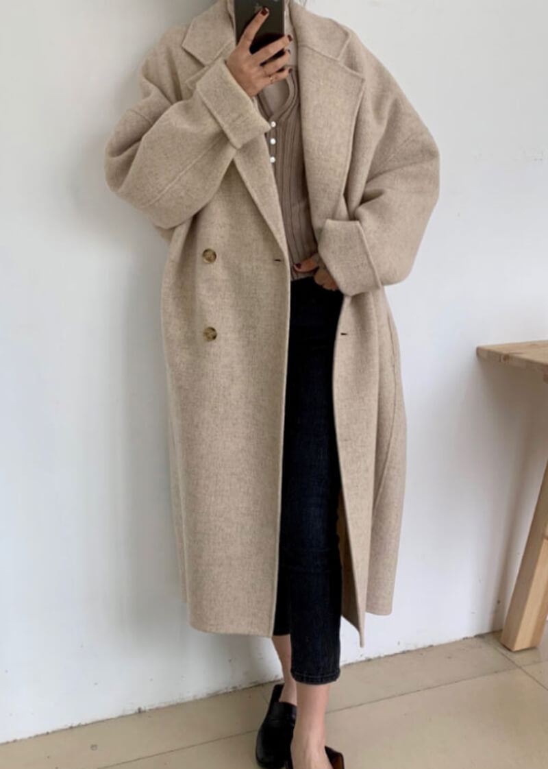 お気にいる】 Wool Geelong L'or Long Beige Coat ジャケット 
