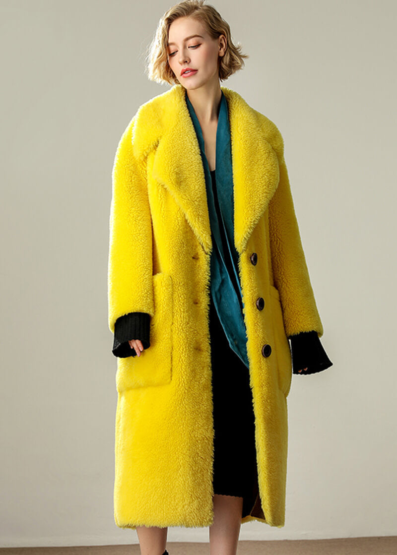 women yelllow wool coat
