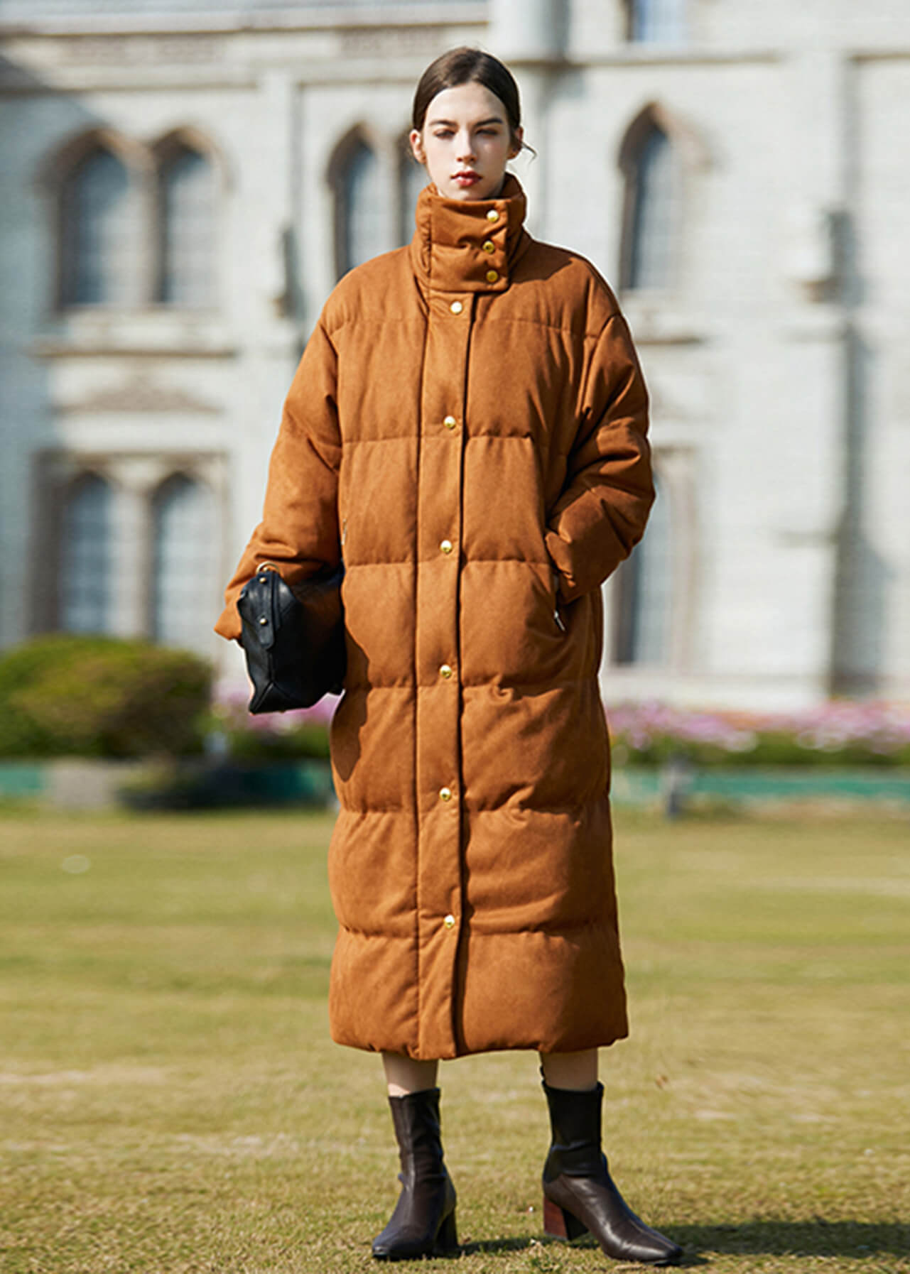 Suede Long Down Puffer Parka Coat | Vivian Seven