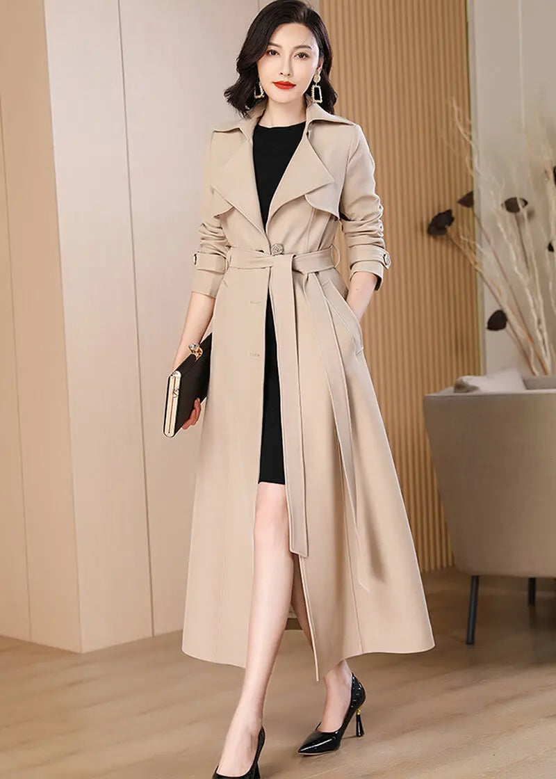 Women's Oversize Long Trench Coat,Belted Double-Breasted Coat for  women,Beige Long Trench Coat,Long Rain Coat,Autumn Trench Coat,Spring Coat