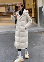 Women's Quilted Long Down Jacket,White Long Puffer Down,Quilted Down Coat