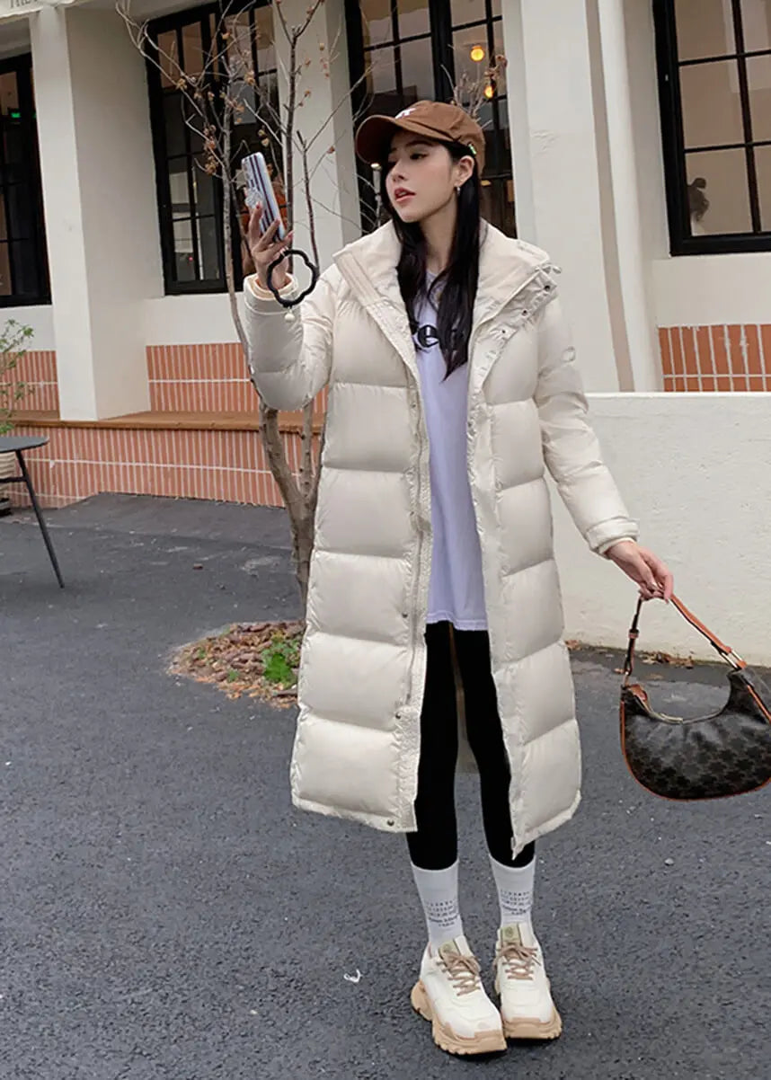 Women's Quilted Long Down Jacket,White Long Puffer Down,Quilted Down Coat Vivian Seven