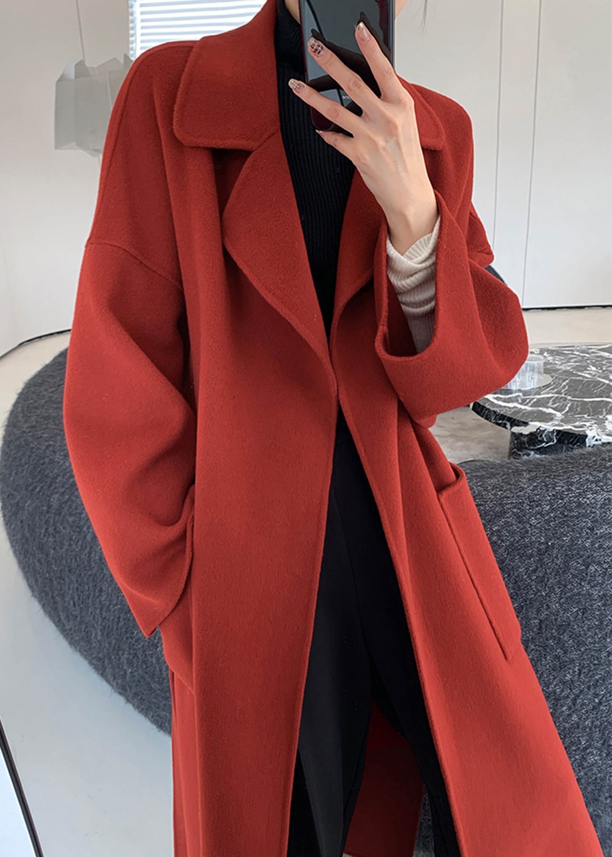 red wool coat