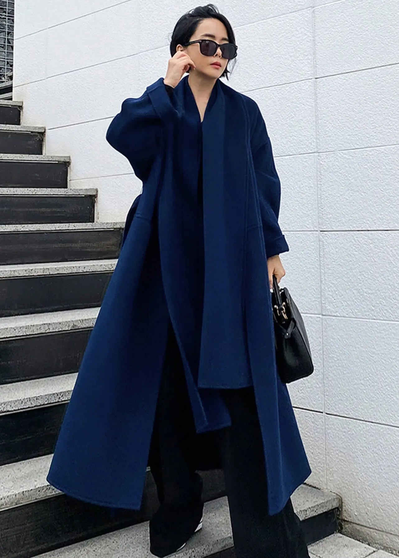 Gladys Wool Blend Belted Long Wrap Coat