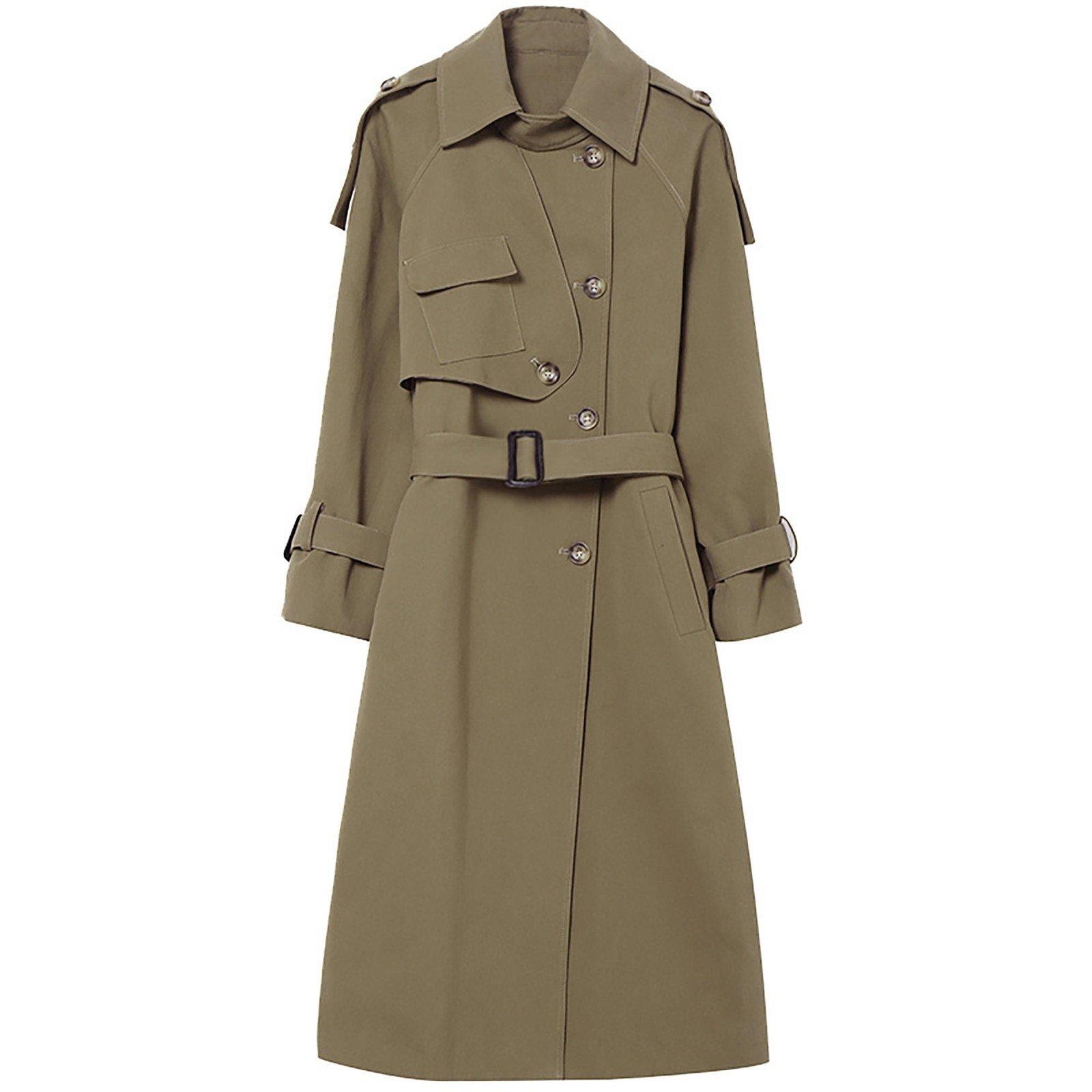 Army Green Asymmetric Trench Coat - Main Image