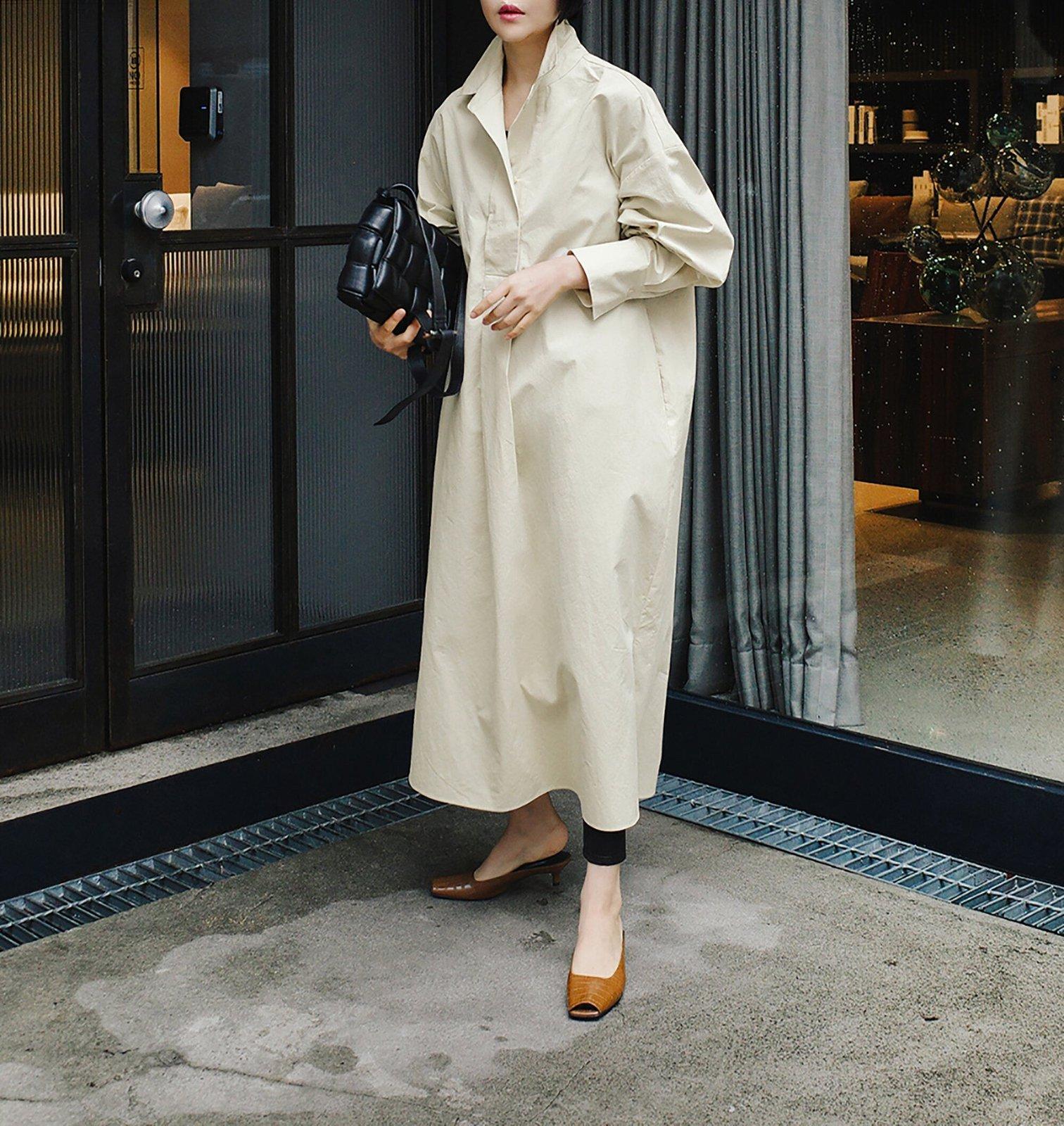 Oversize Long Sleeve Belted Shirt Dress | Vivian Seven Xs / Beige Oversize Long Sleeve Belted Shirt Dress | Vivian Seven Xs / Beige