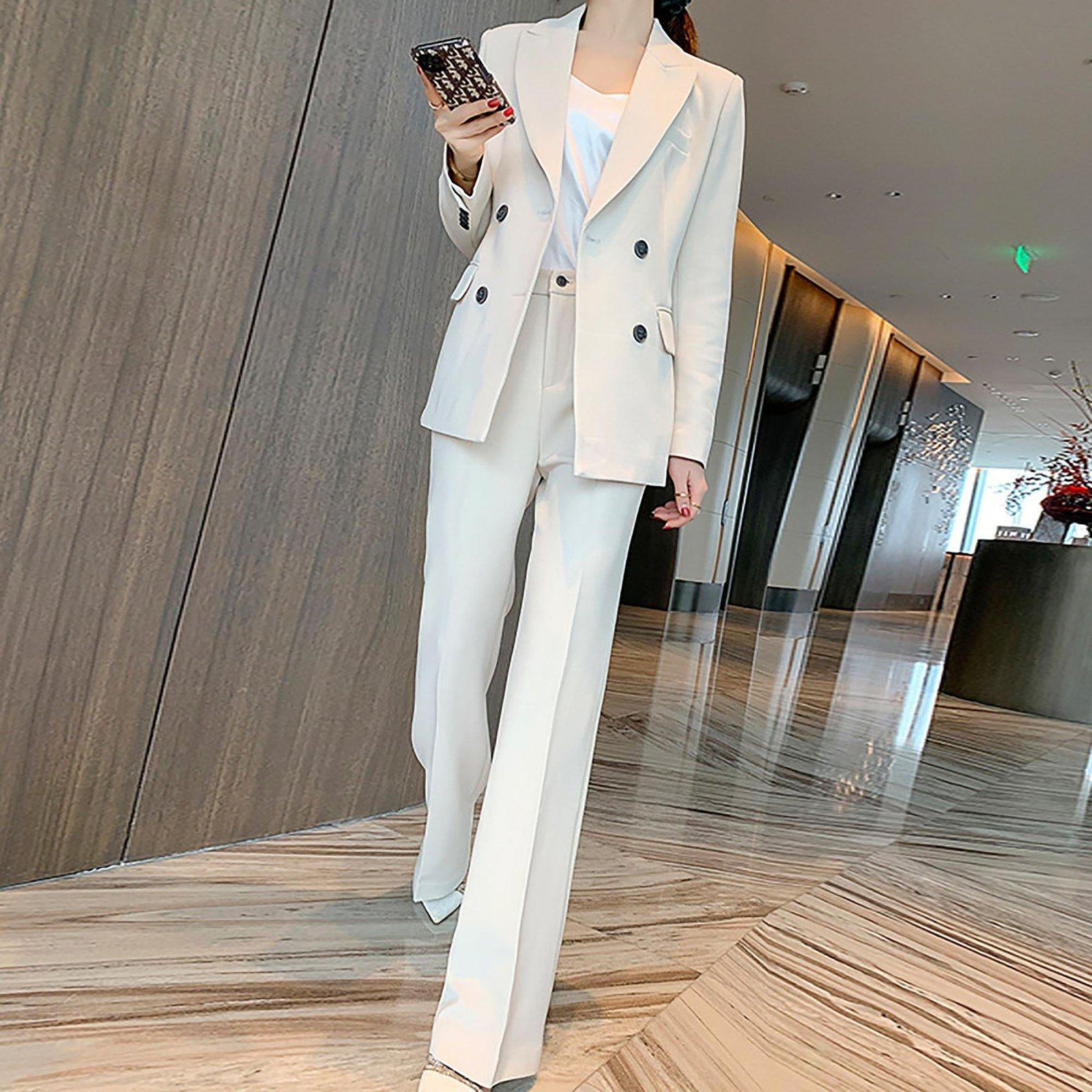 Beige Womens Pantsuit, Formal Pantsuit for Women, Chic Womens Pants Suit,  Womens Blazer and Pants Set, Double Breasted Blazer Set -  Canada