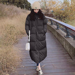 Women Beige Stand Up Collar Quilted Puffer Coat Black Oversize Winter Parka Coat Vivian Seven