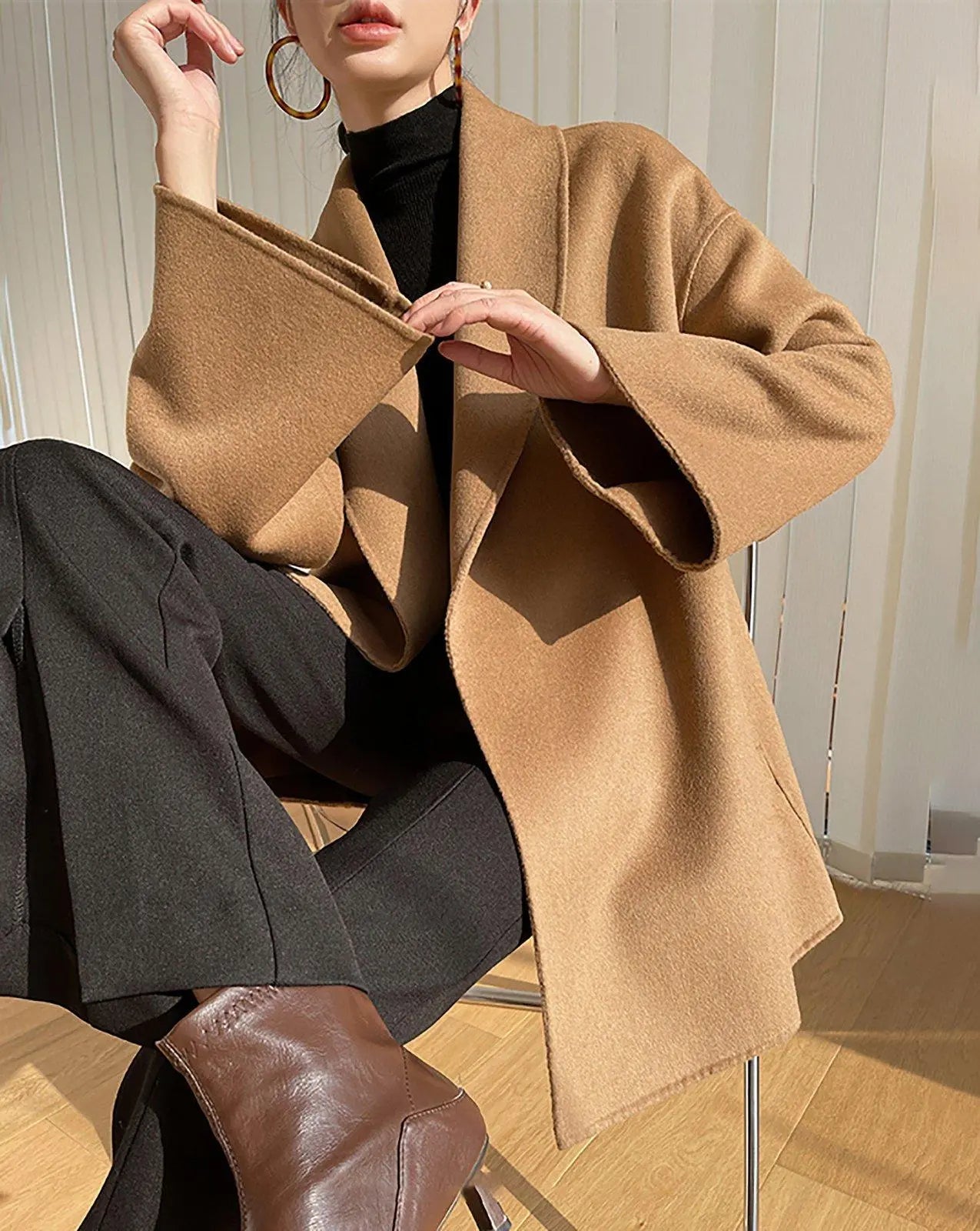 Women's Double Face Wool Wrap Coat | Vivian Seven