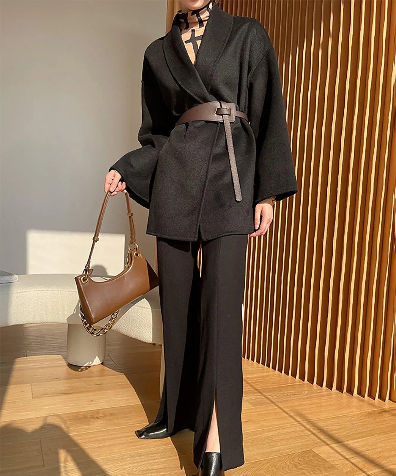 Women's Double Face Wool Wrap Coat | Vivian Seven