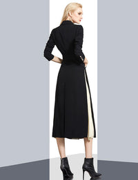 Women Black Beige Color Match Long Trench Dress Coat Vivian Seven