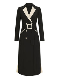 Women Black Beige Color Match Long Trench Dress Coat Vivian Seven