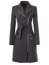 Women Black Irregular Belted Long Blazer Trench Dress Vivian Seven