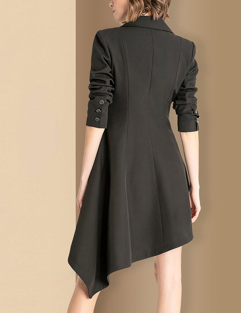 Women Black Irregular Single Breasted Long Blazer Trench Dress Vivian Seven