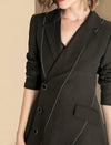 Women Black Irregular Single Breasted Long Blazer Trench Dress Vivian Seven