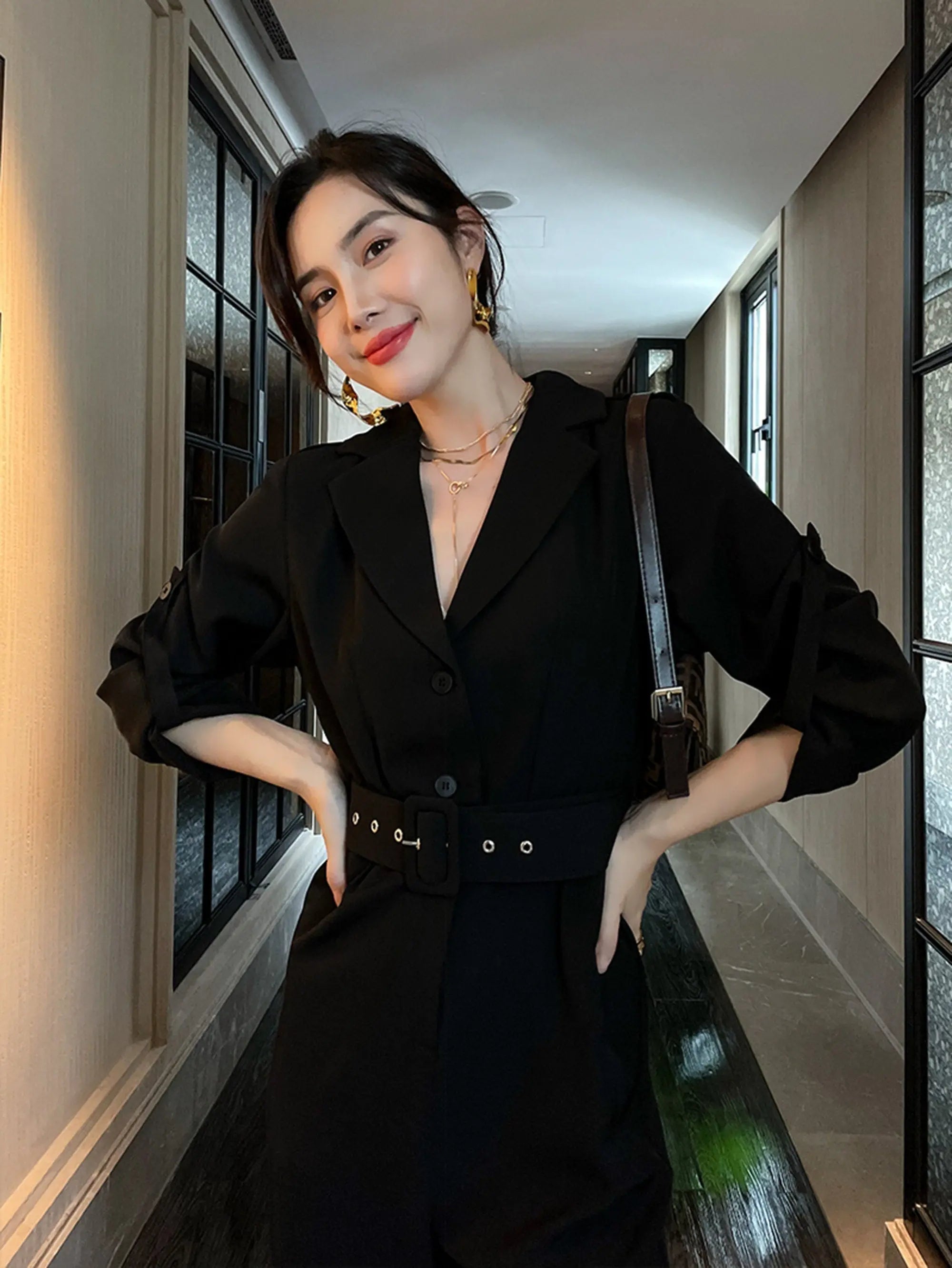 Belted Black Jumpsuit – Vivian Seven