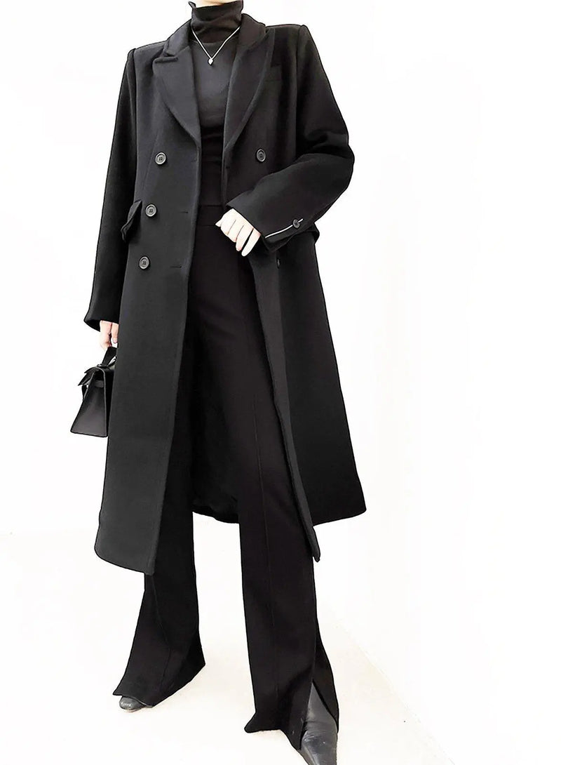 Women Black Long Coat,Double Breasted Wool Coat,Oversize Wool Coat,Long Black Coat,Woolen Coat,Wool Trench Coat,Winter Long Coat Black W109 Vivian Seven