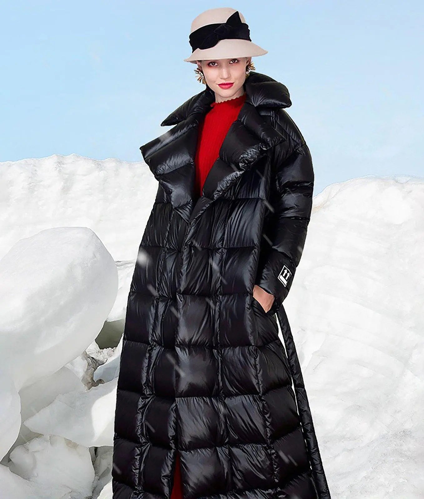 Black Wrap Puffer Coat Quilted Black Puffer Coat for Women 