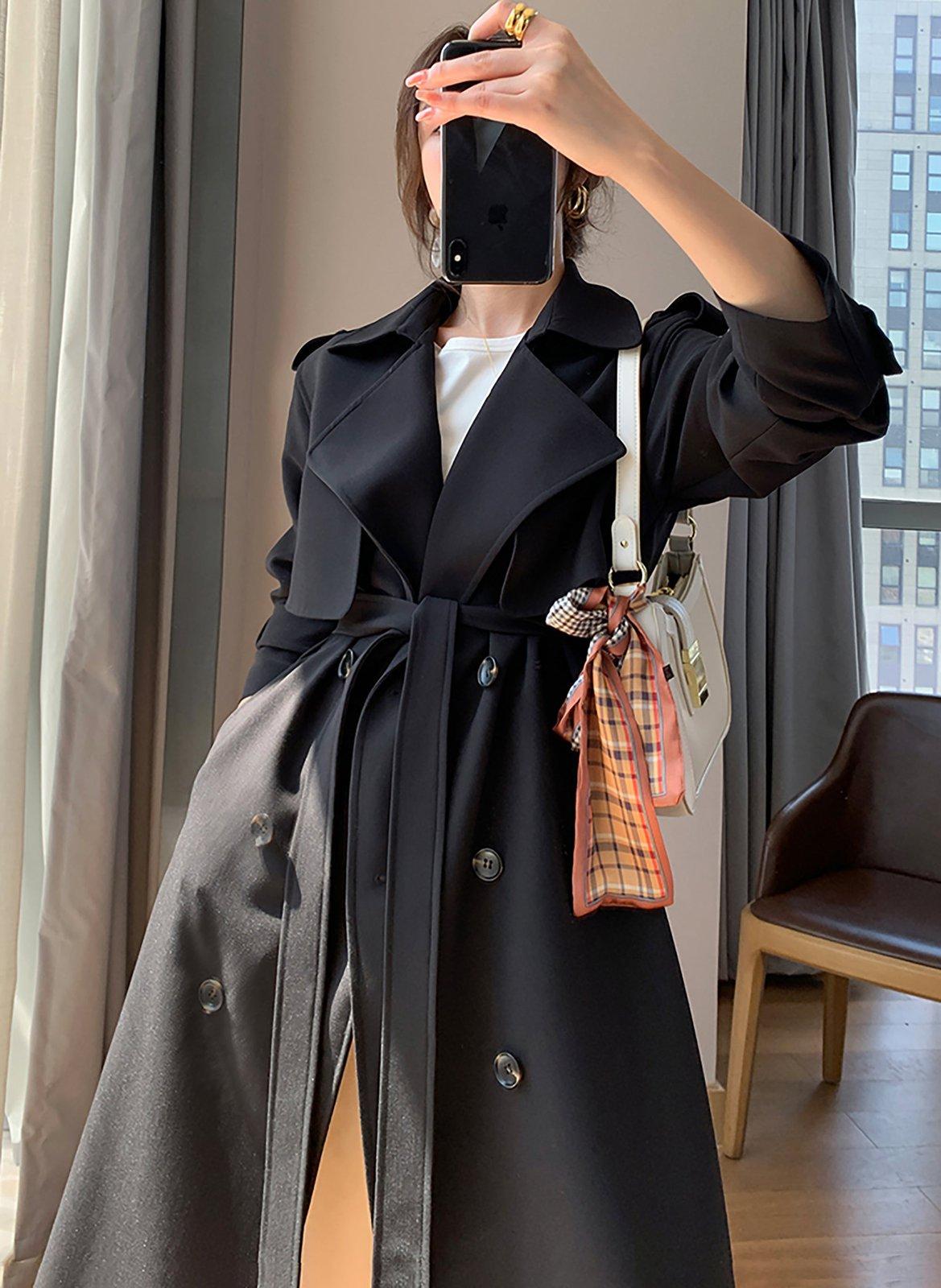 Trench Coat Long Black Dress Coat Womens Black Double Breasted