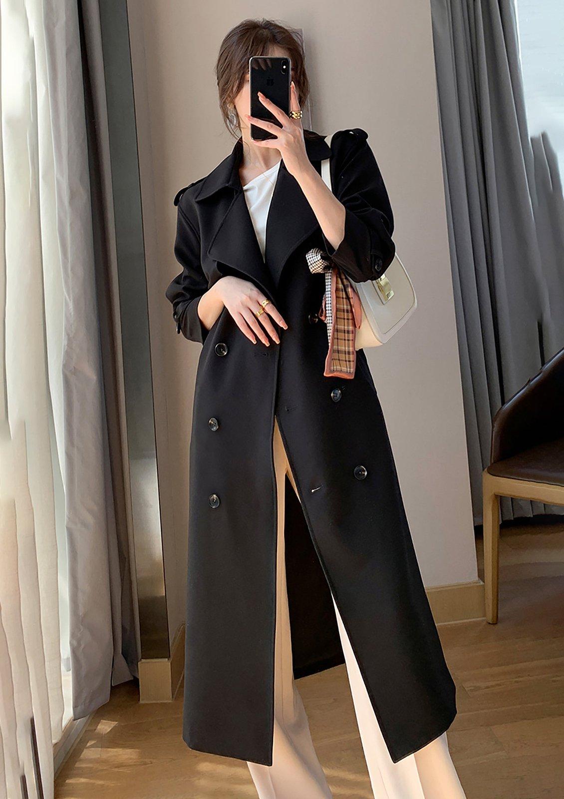 Black Double Breasted Epaulet Trench Coat | Vivian Seven S Black Double Breasted Epaulet Trench Coat | Vivian Seven S