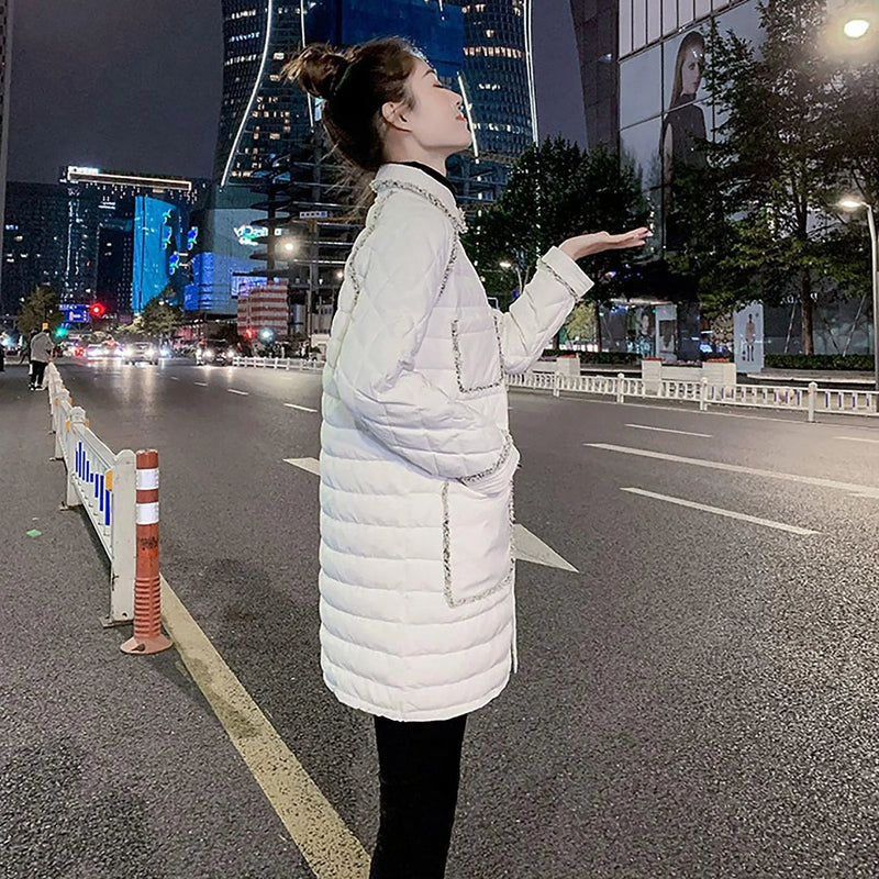 Women Black Tweed Quilted Down Puffer Padded Coat,Warm Winter Coat,White down Coat,Warm Puffy Coat,Quilted Down Jacket,Puffer Coat,Outerwear Vivian Seven