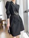 Long Sleeve Double Breasted Belted Black Blazer Dress Vivian Seven