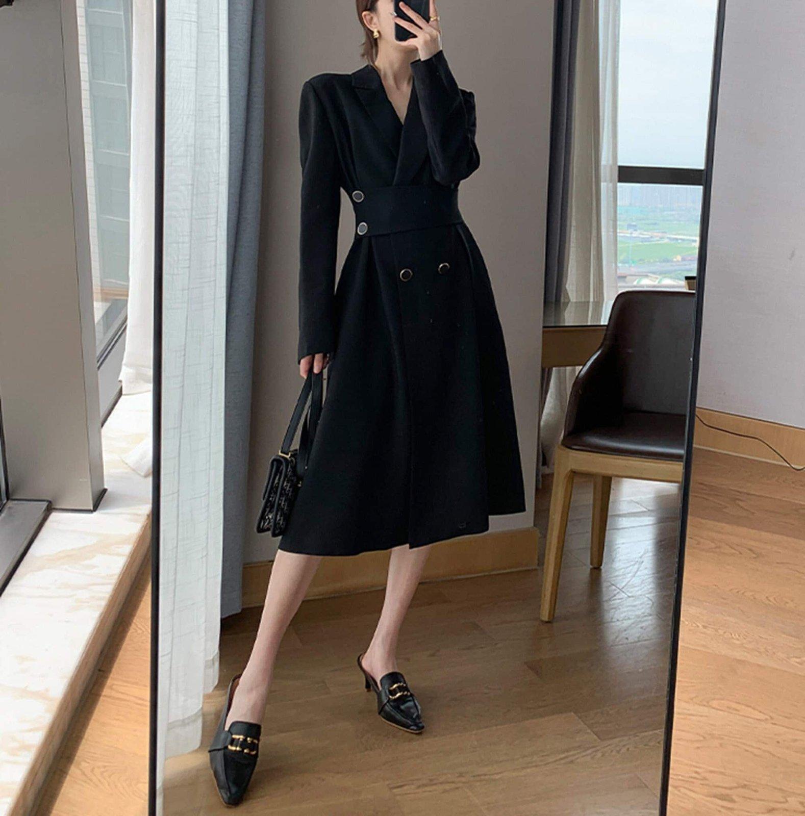 womens black dress coat Black Belted Double Breasted Fit & Flare Blazer Coat womens black dress coat Black Belted Double Breasted Fit & Flare Blazer Coat