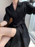 Black Belted Double Breasted Fit & Flare Blazer Coat Vivian Seven