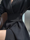 Black Belted Double Breasted Fit & Flare Blazer Coat Vivian Seven