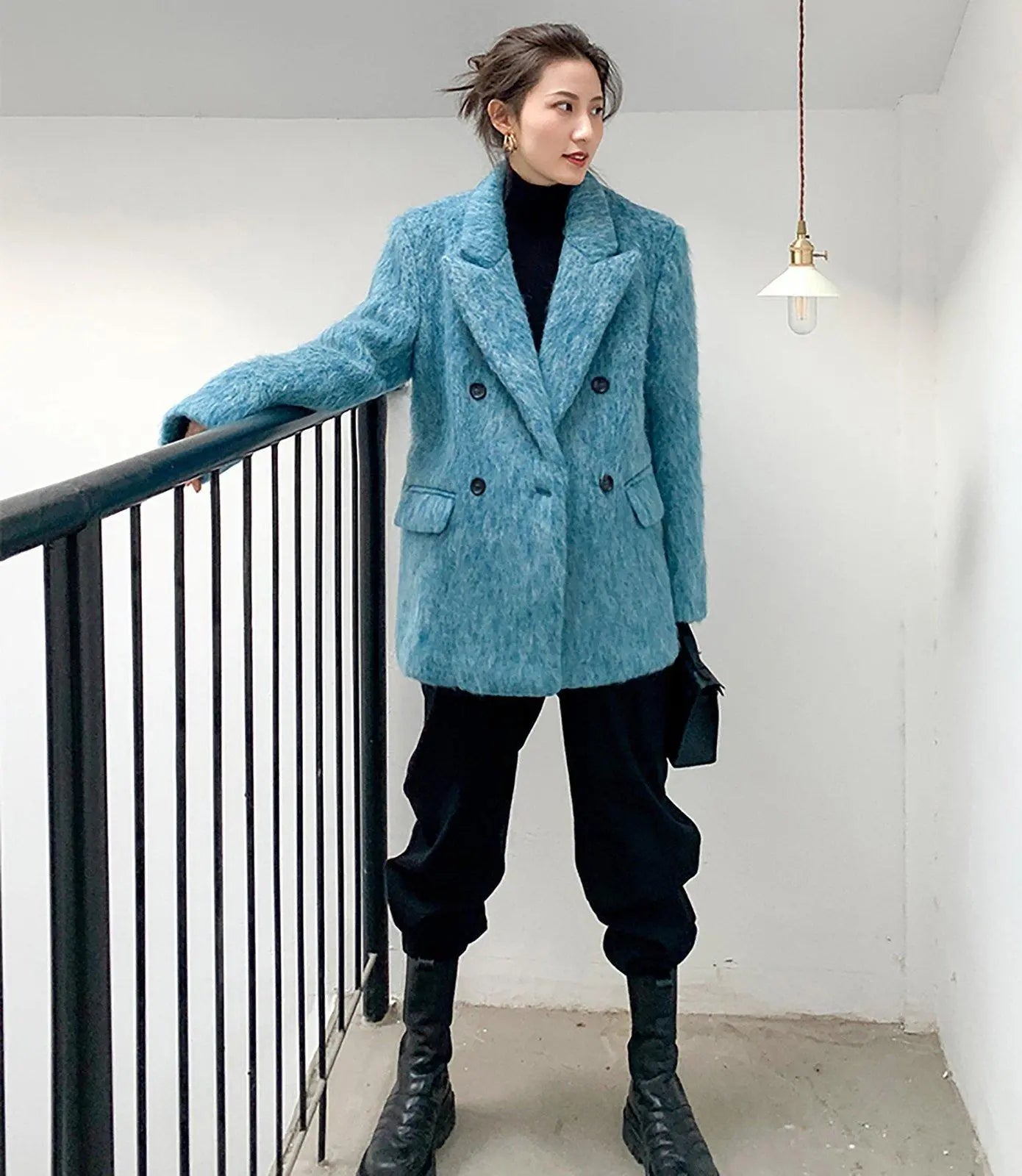 Women Blue Wool Blazer,Fleece Suit,Oversize Wool Coat,Warm Wool Suit Coat,Winter Blazer coat women,Blue wool Suit,Double breasted Suit Coat, Vivian Seven