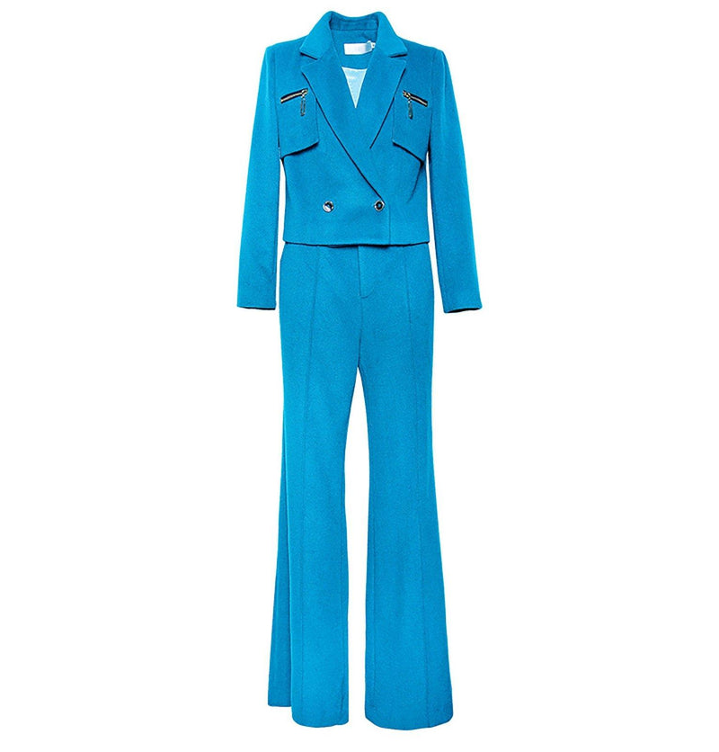 Royal Blue wool blend Wide Leg Pant Suit