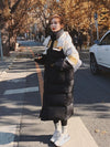 Women Color Block Hooded Quilted Puffer Coat Black Oversize Winter Parka Coat Vivian Seven