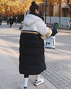 Women Color Block Hooded Quilted Puffer Coat Black Oversize Winter Parka Coat Vivian Seven