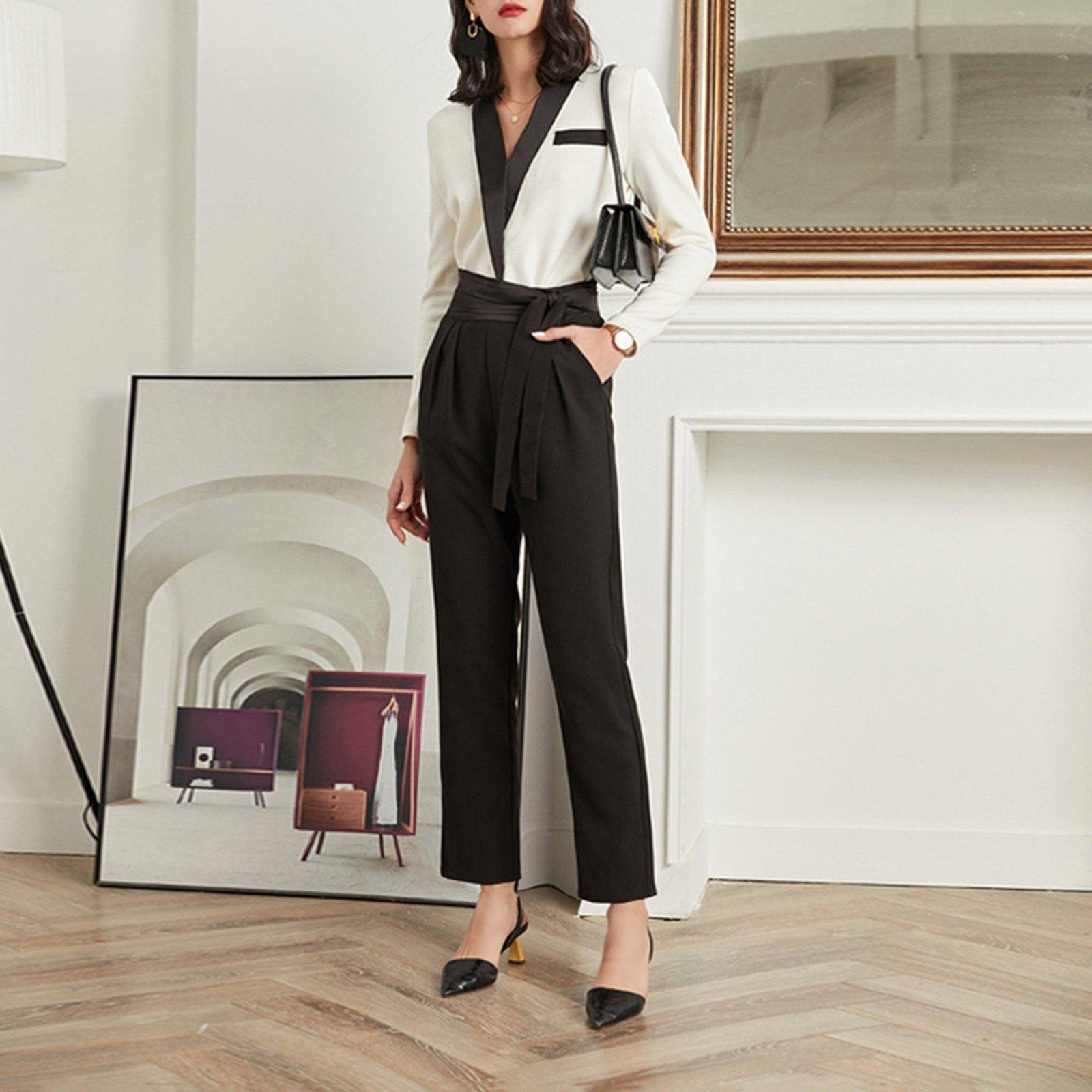 Blazer Pack|women's Flare Sleeve Blazer & Pants Set - Solid Notched Collar  Office Outfit