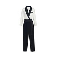 Women Contrast Suit Trousers Set,2 piece sets,long sleeve Blazer Pants Set,White Blazer+high waist pants,Office Lady suit,Wedding Guest Suit Vivian Seven