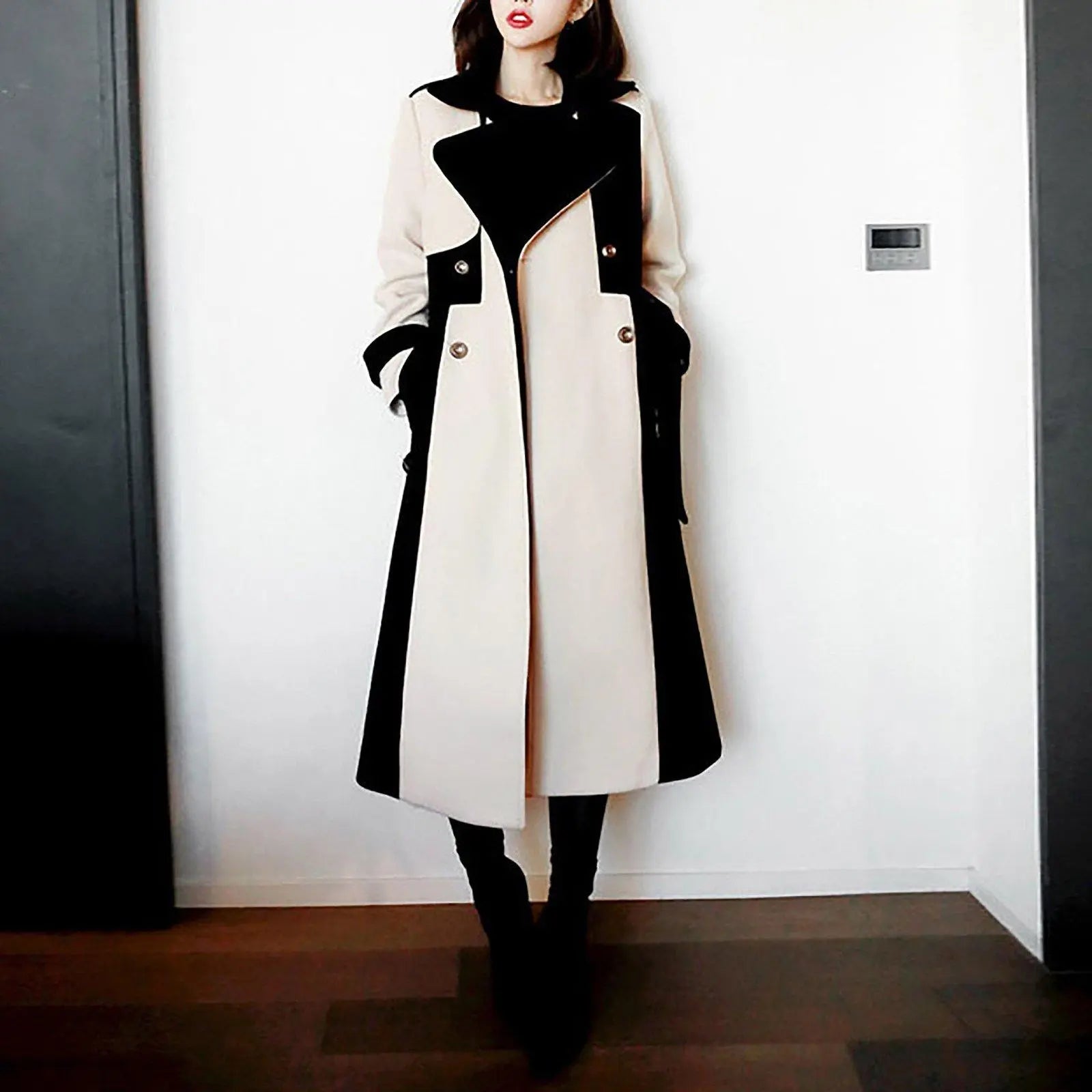 Colorblock Gun Flap Belted Long Trench Coat – Vivian Seven